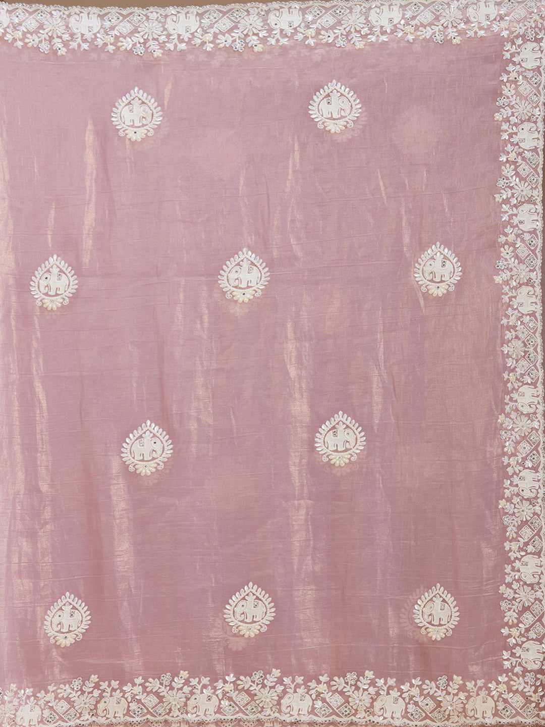 Mauve Pearlwork Tissue Saree
