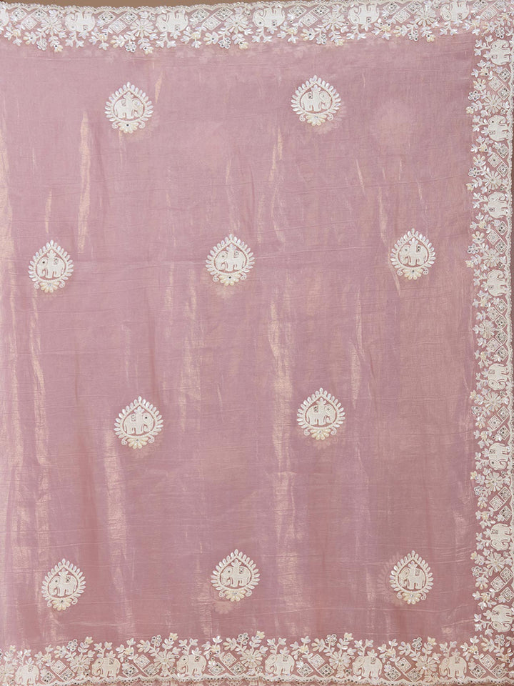 Mauve Pearlwork Tissue Saree