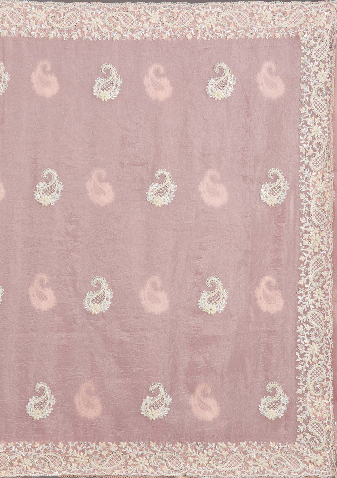 Baby Pink Pearlwork Tissue Saree