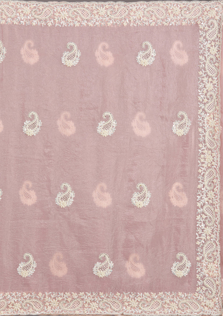 Baby Pink Pearlwork Tissue Saree