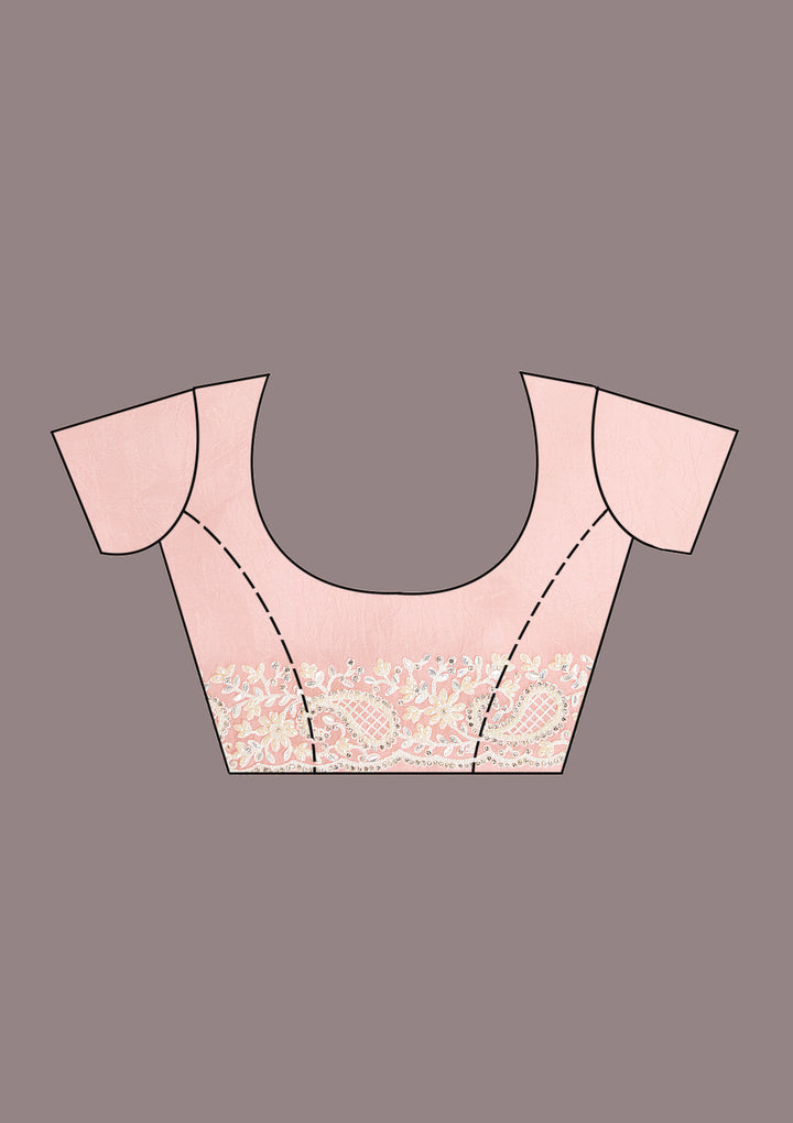 Baby Pink Pearlwork Tissue Saree