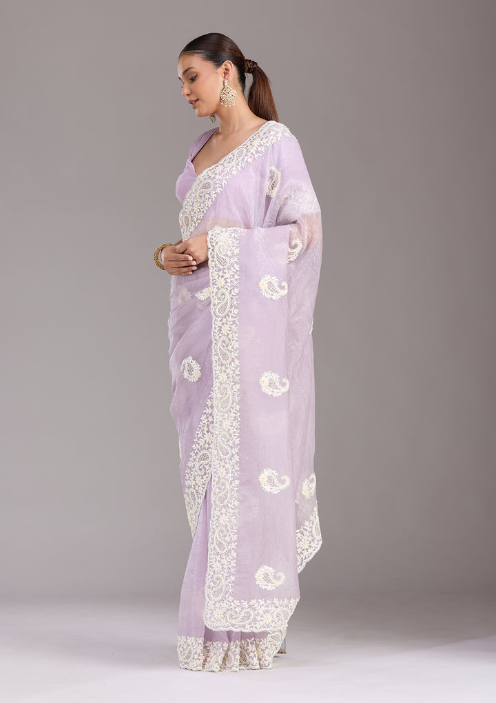 Lavender Pearlwork Tissue Saree