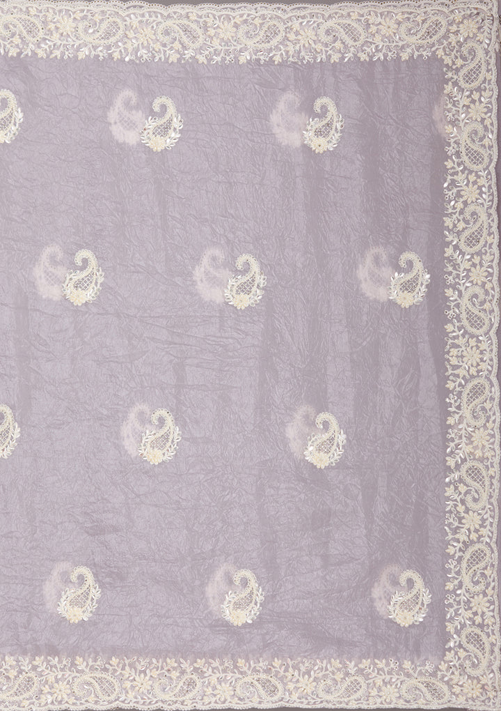 Lavender Pearlwork Tissue Saree