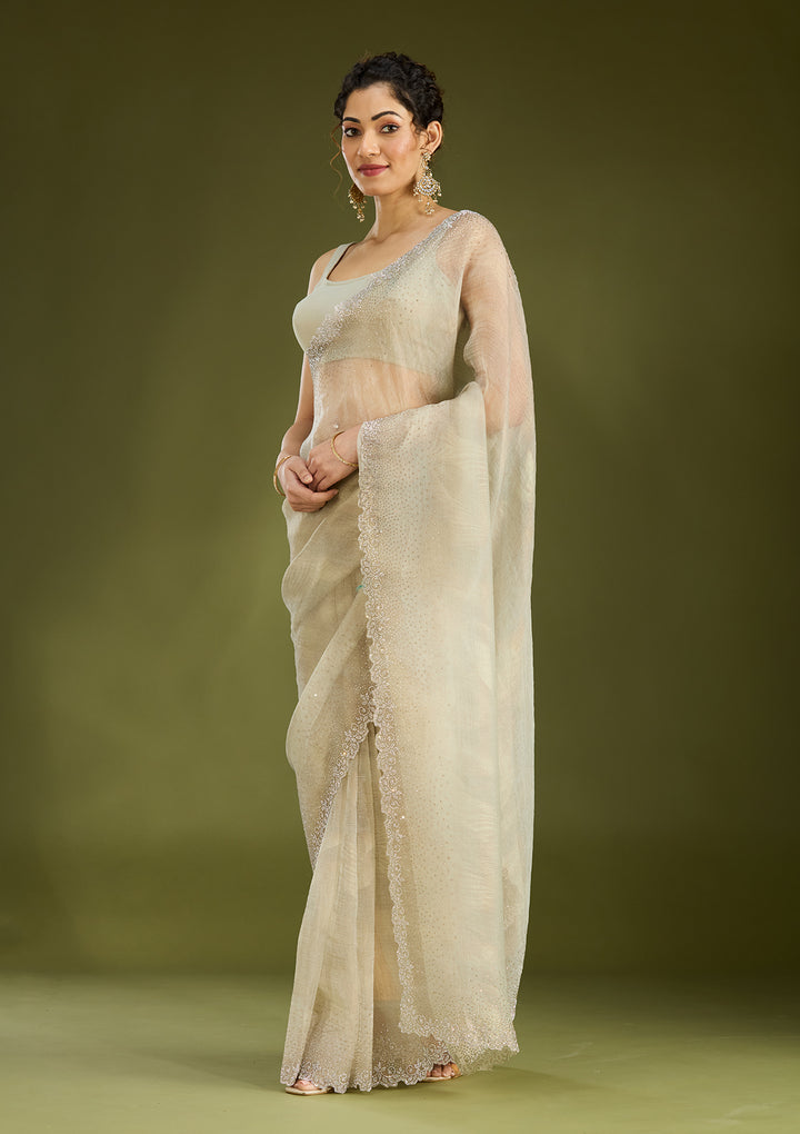 Off White Stonework (Gold) Tissue Saree
