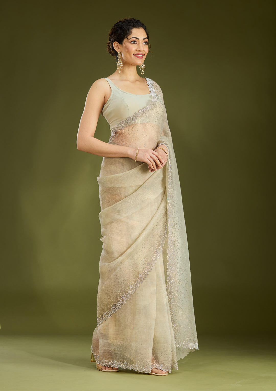 Off White Stonework (Gold) Tissue Saree