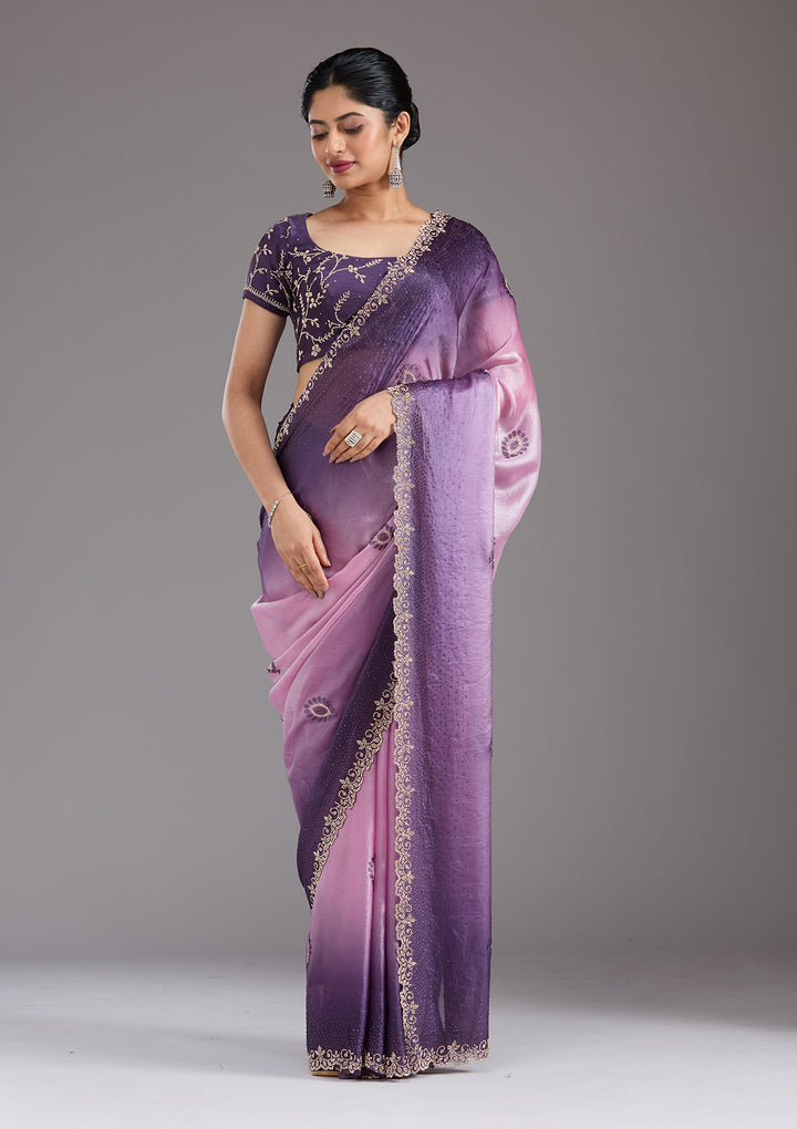 Light Lavender Stonework (Gold) Tissue Saree