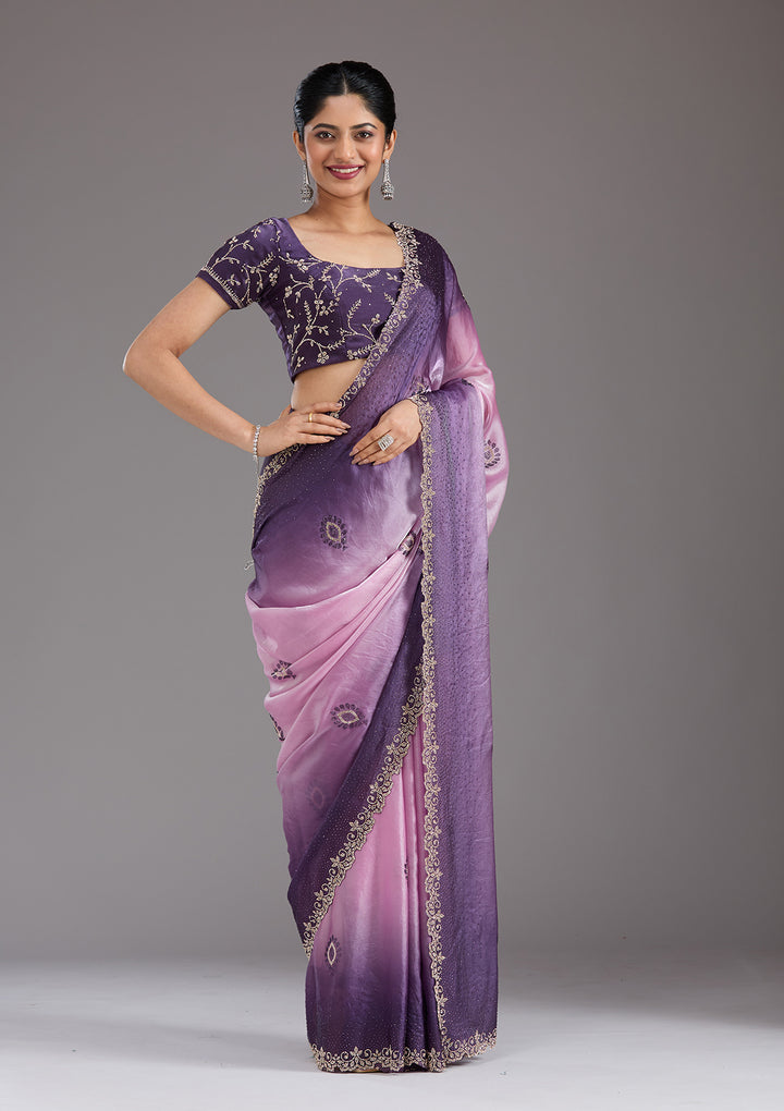 Light Lavender Stonework (Gold) Tissue Saree