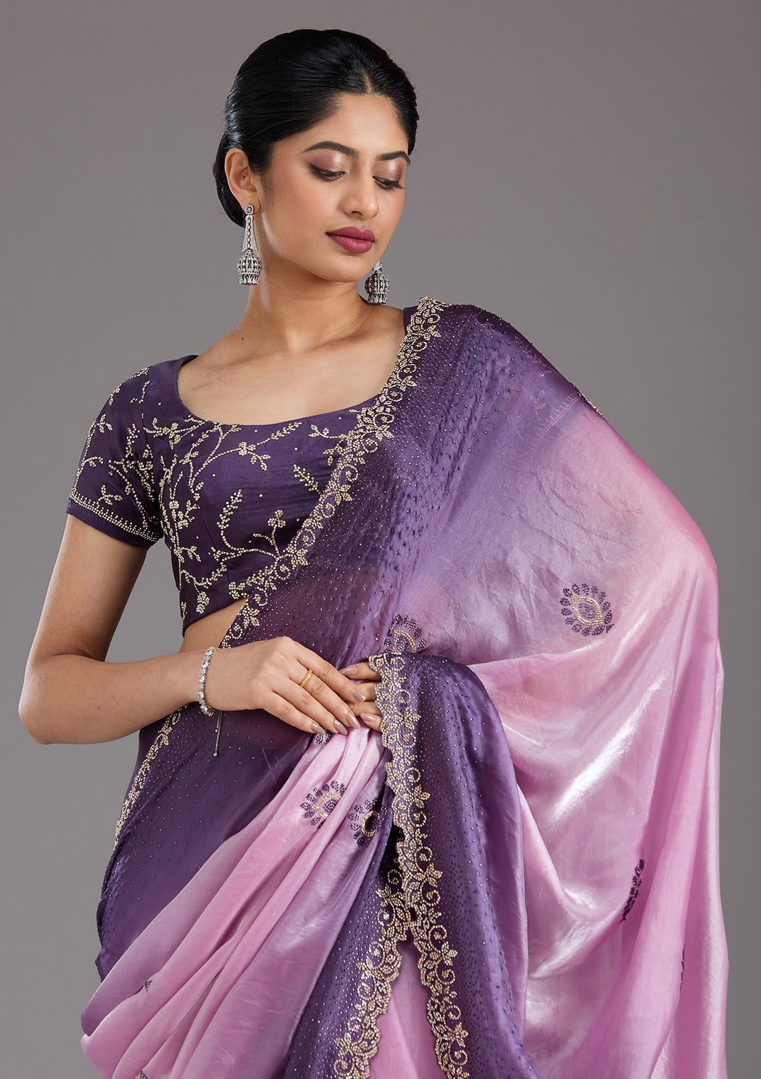 Light Lavender Stonework (Gold) Tissue Saree