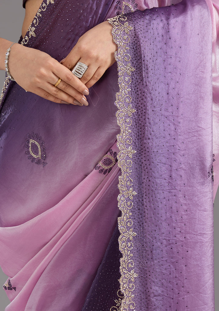 Light Lavender Stonework (Gold) Tissue Saree