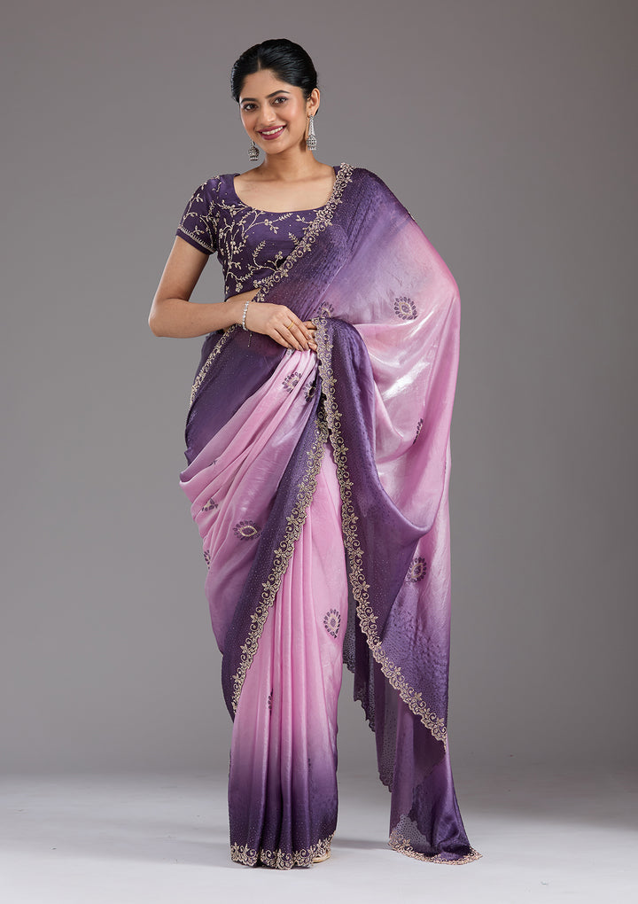 Light Lavender Stonework (Gold) Tissue Saree