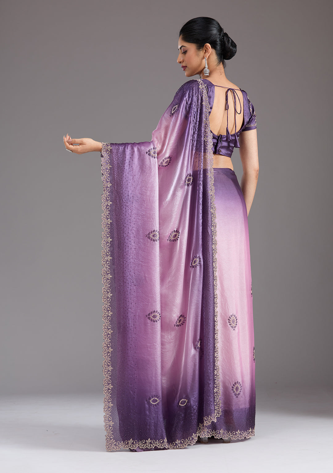 Light Lavender Stonework (Gold) Tissue Saree