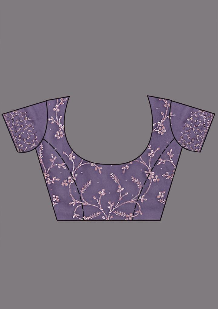 Light Lavender Stonework (Gold) Tissue Saree