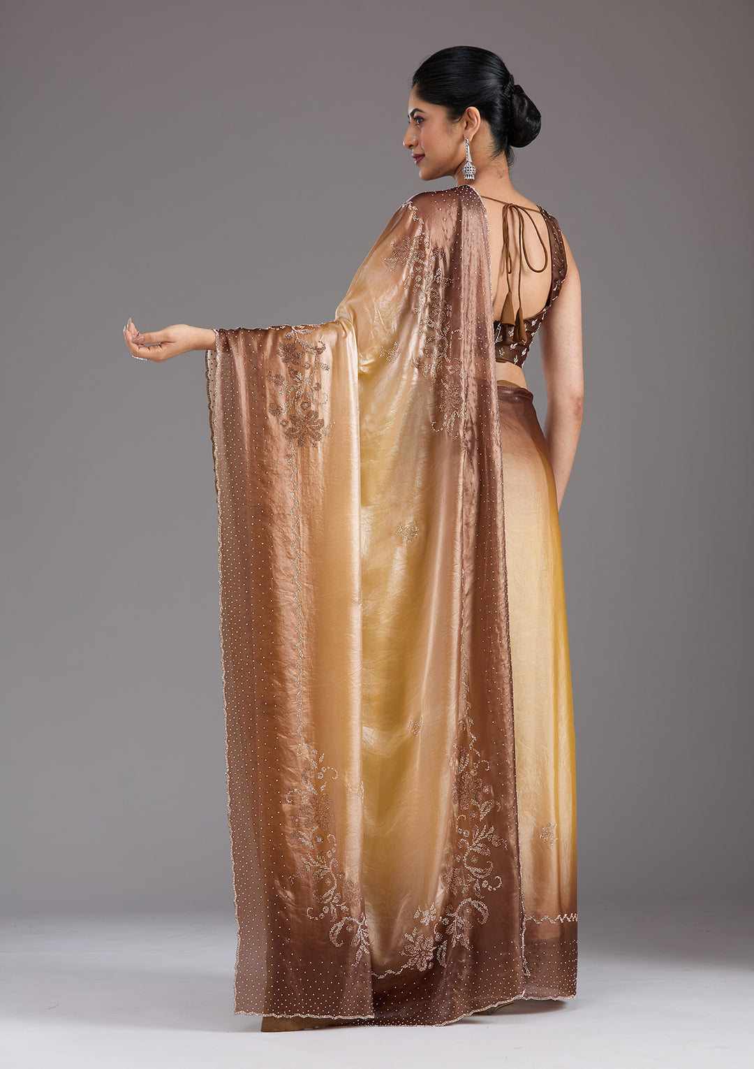 Beige Tissue Gold Stonework Saree With Matching Blouse Piece