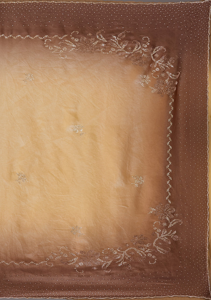 Beige Tissue Gold Stonework Saree With Matching Blouse Piece