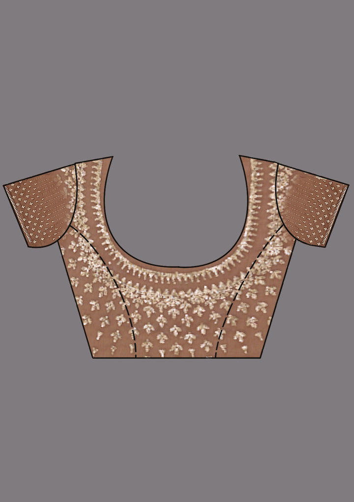 Beige Tissue Gold Stonework Saree With Matching Blouse Piece