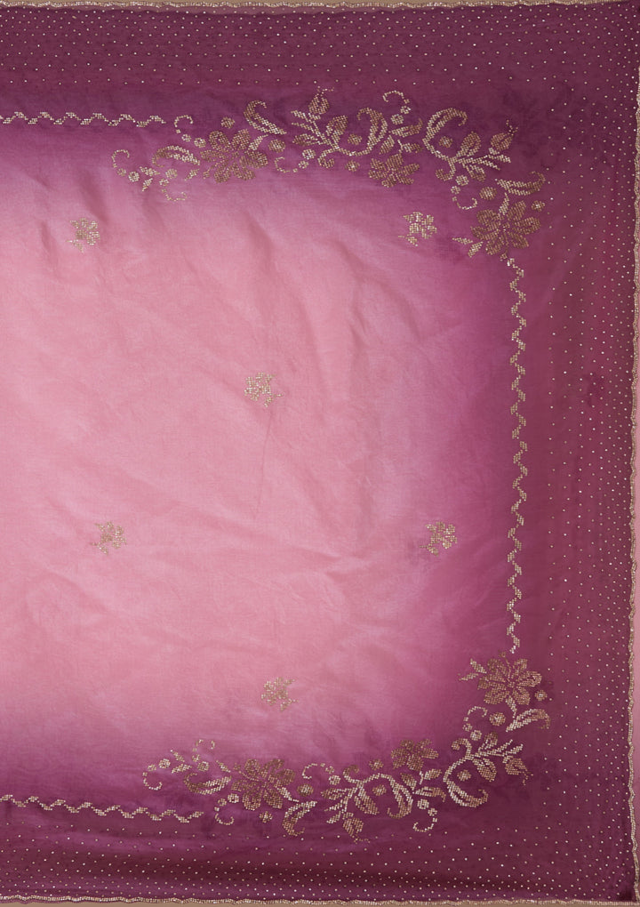 Pink Tissue Gold Stonework Saree With Matching Blouse Piece