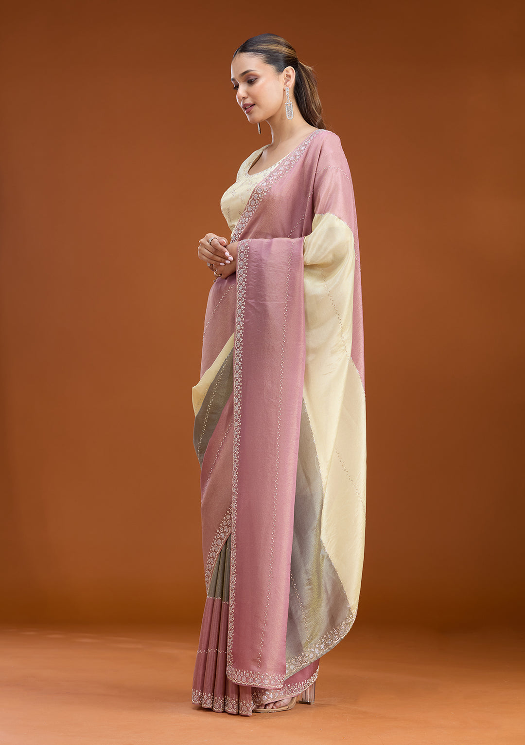 Lavender Tissue Silver Stonework Saree With Matching Blouse Piece