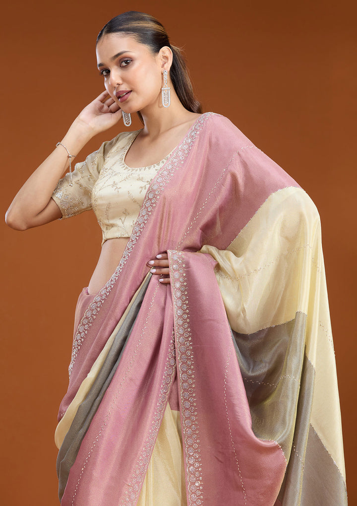 Lavender Tissue Silver Stonework Saree With Matching Blouse Piece