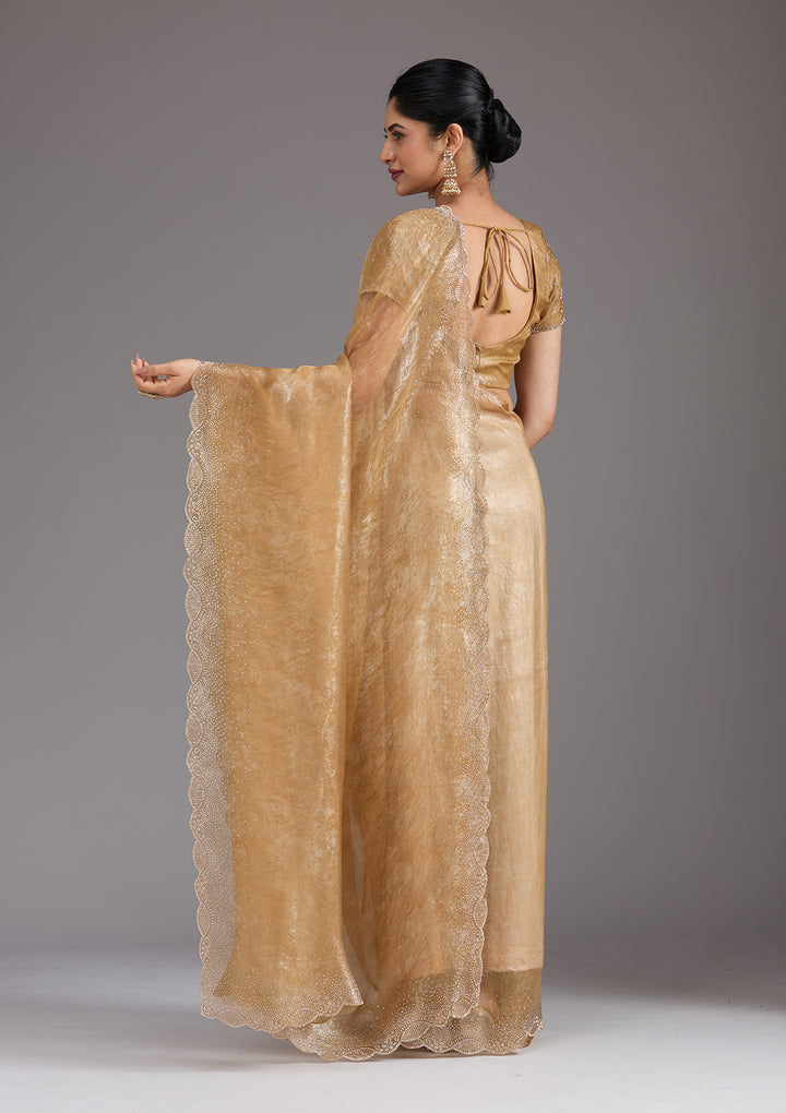 Gold Tissue Gold Stonework Saree With Matching Blouse Piece