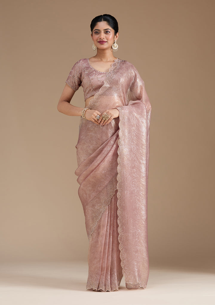 Mauve Stonework (Gold) Tissue Saree