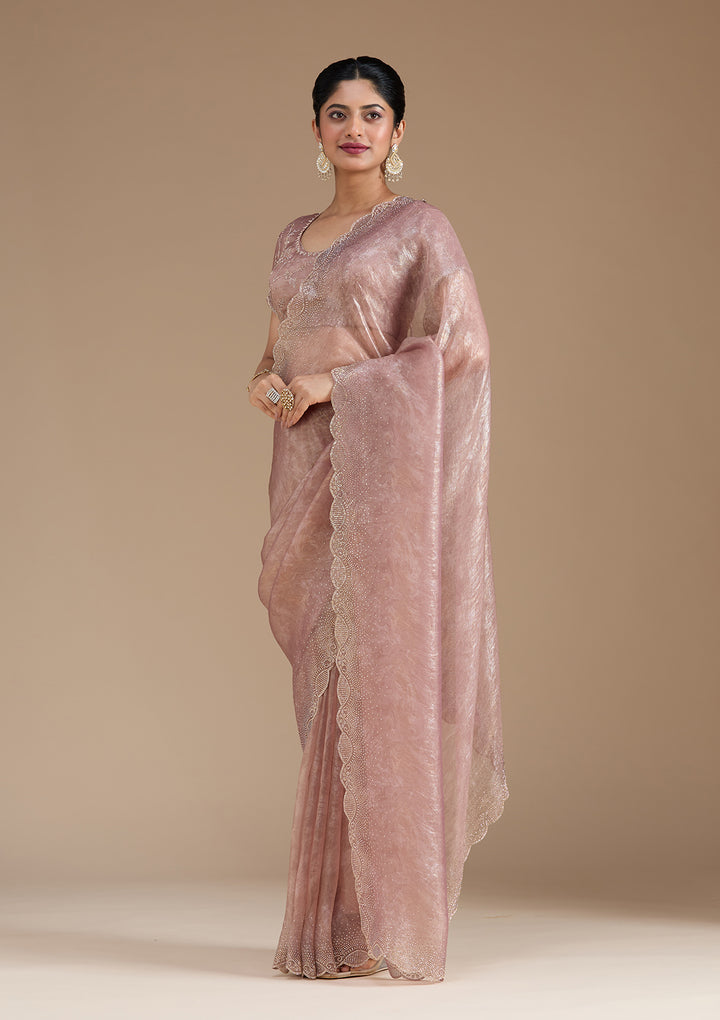 Mauve Stonework (Gold) Tissue Saree