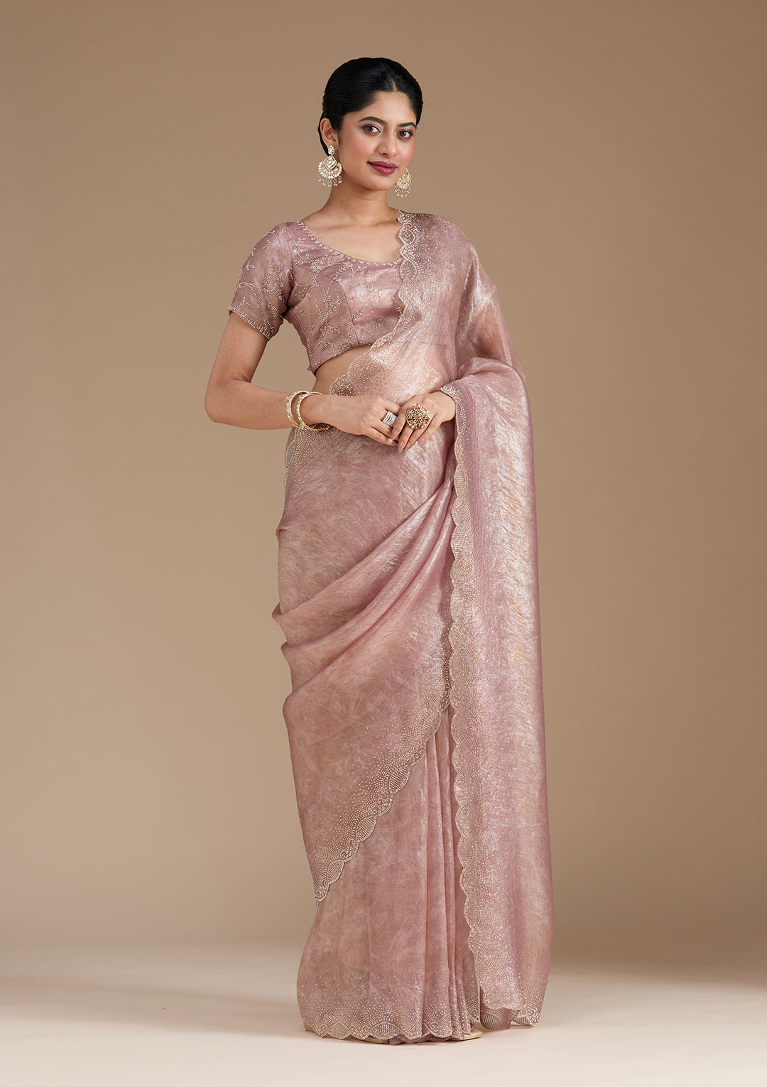 Mauve Stonework (Gold) Tissue Saree