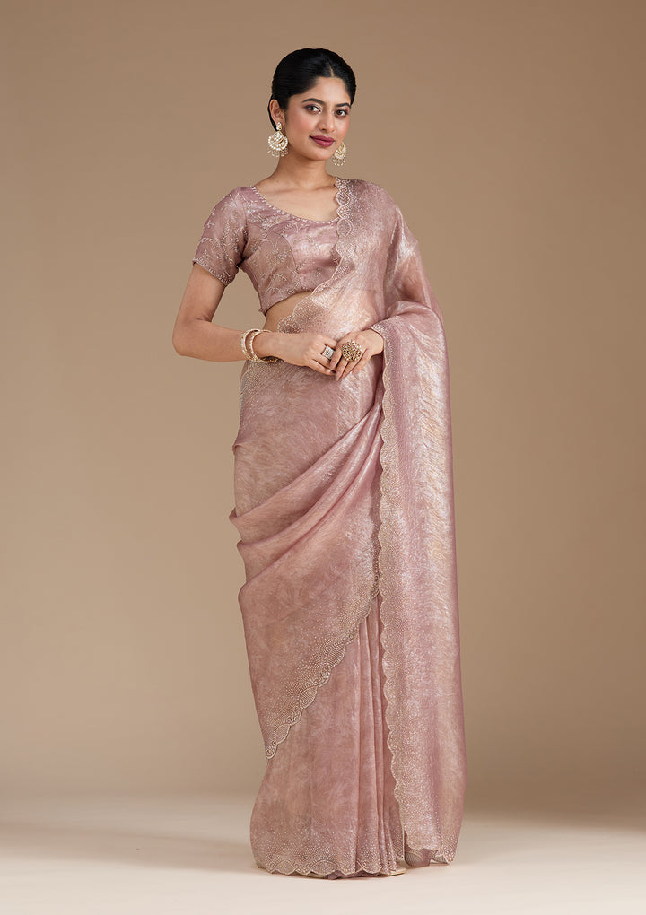 Mauve Stonework (Gold) Tissue Saree