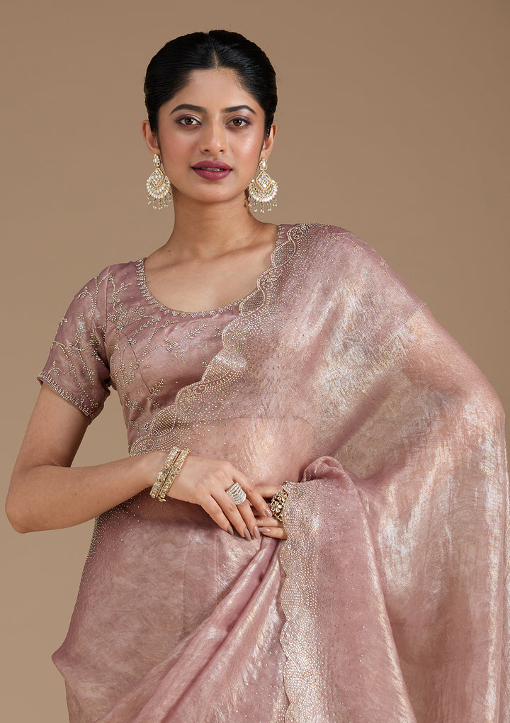 Mauve Stonework (Gold) Tissue Saree