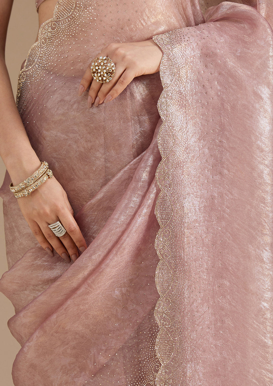 Mauve Stonework (Gold) Tissue Saree