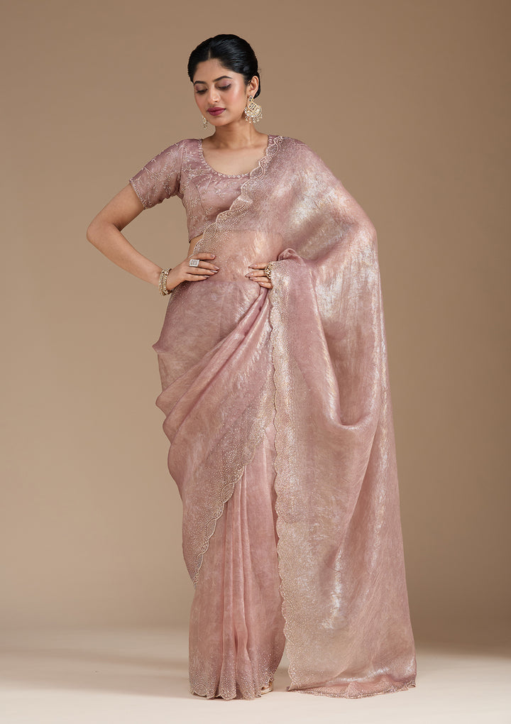 Mauve Stonework (Gold) Tissue Saree