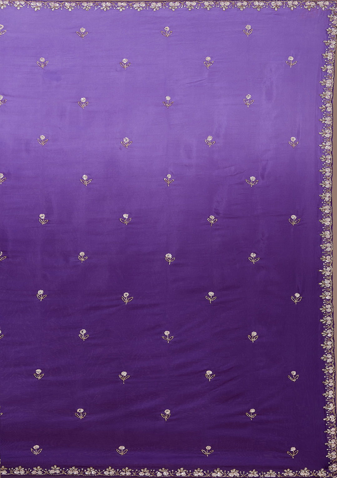 Purple Satin Aariwork Saree With Matching Blouse Piece