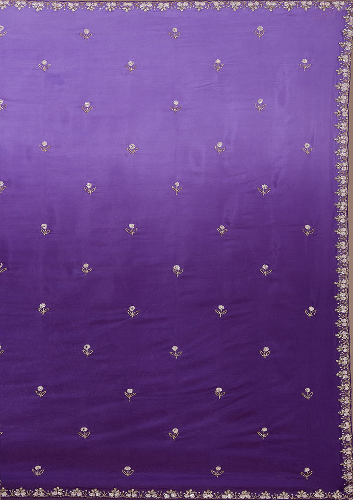 Purple Satin Aariwork Saree With Matching Blouse Piece