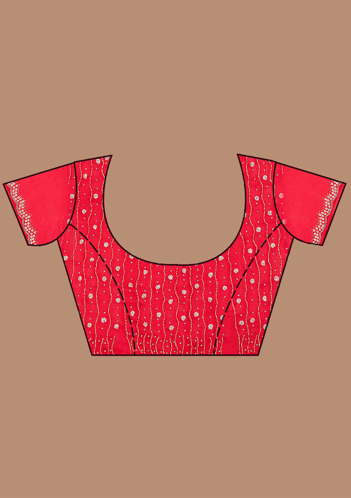 Red Satin Cutdana Saree With Matching Blouse Piece