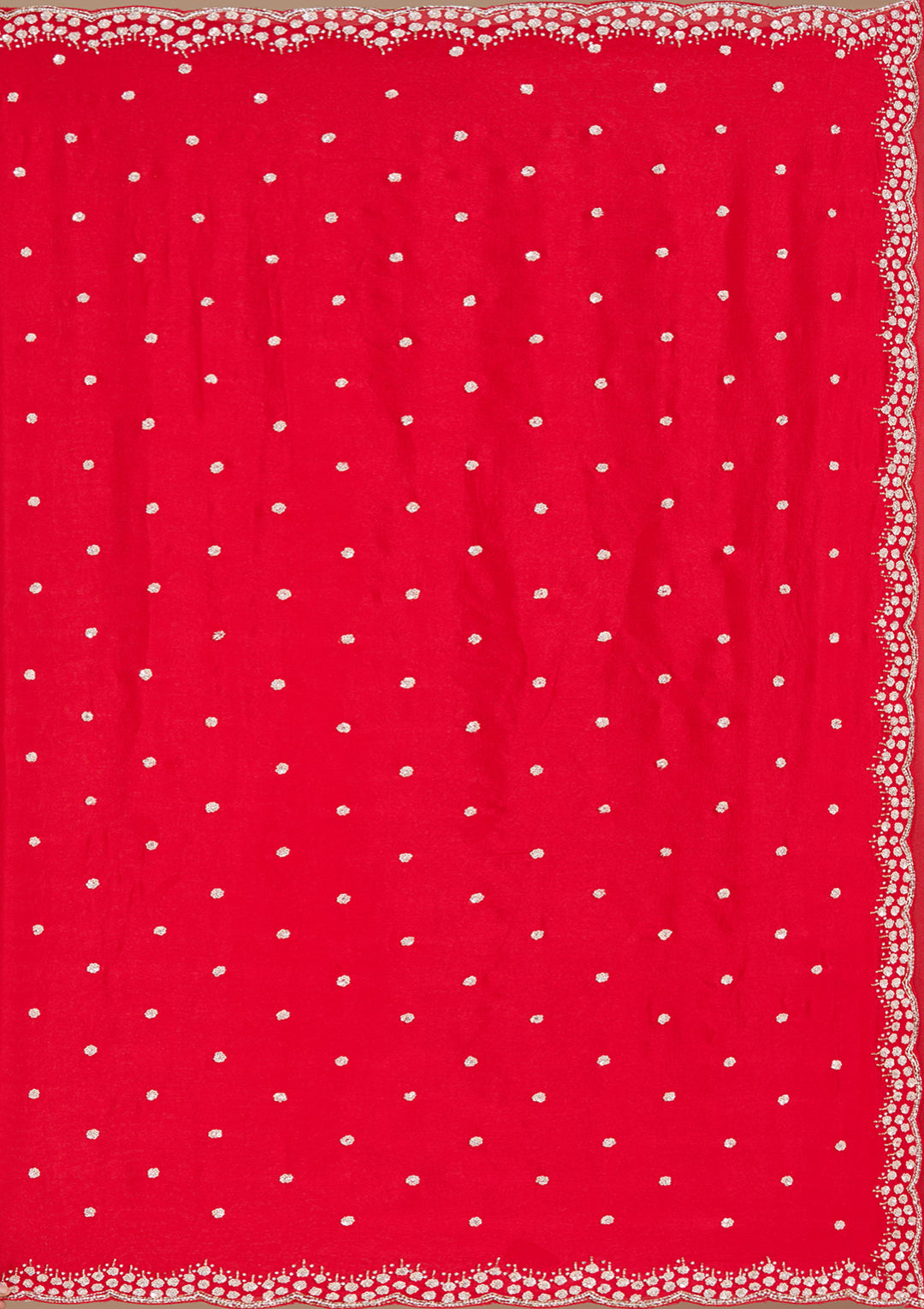 Red Satin Cutdana Saree With Matching Blouse Piece