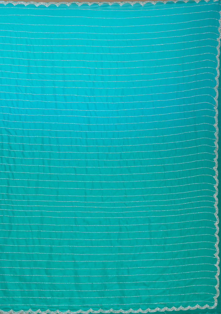 Blue Satin Cutdana Saree With Matching Blouse Piece
