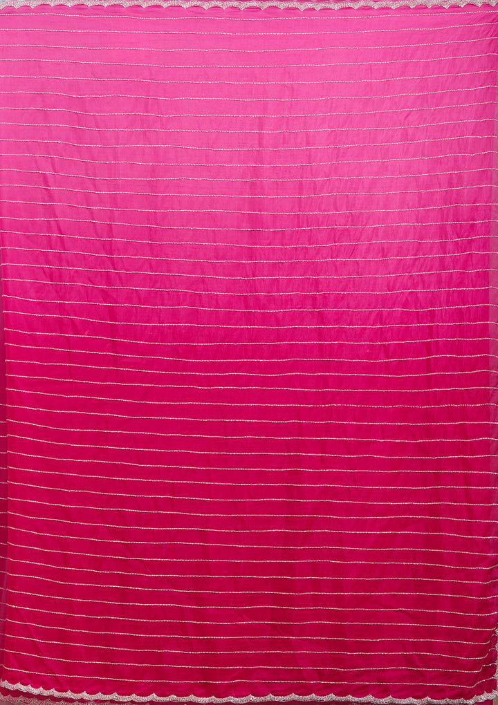 Rani Pink Satin Cutdana Saree With Matching Blouse Piece