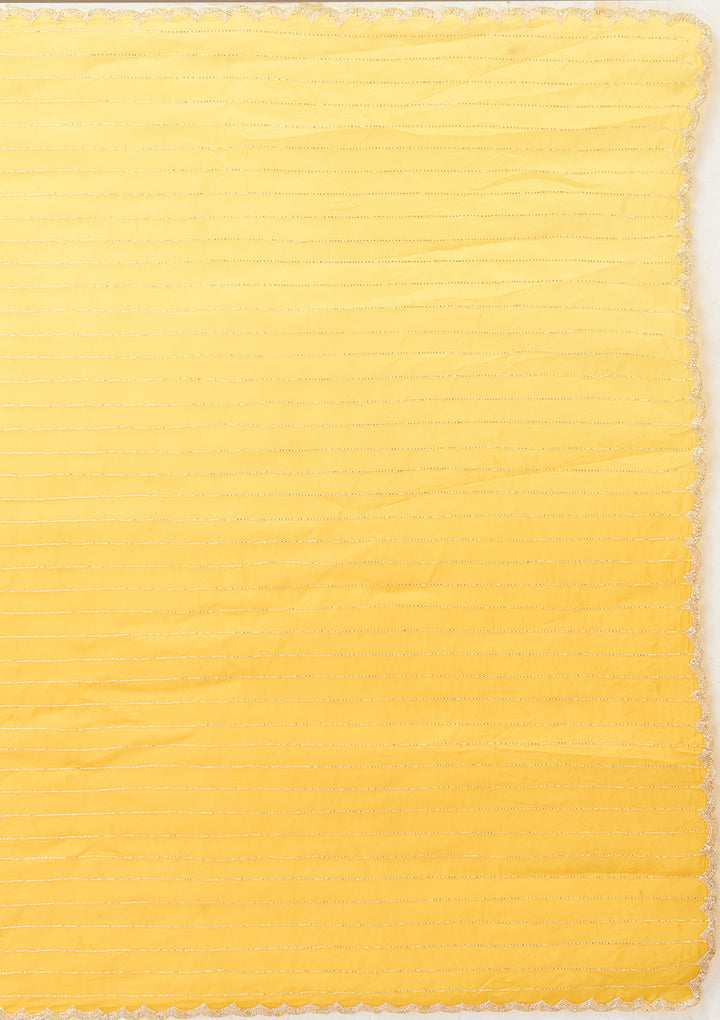 Yellow Satin Cutdana Saree With Matching Blouse Piece