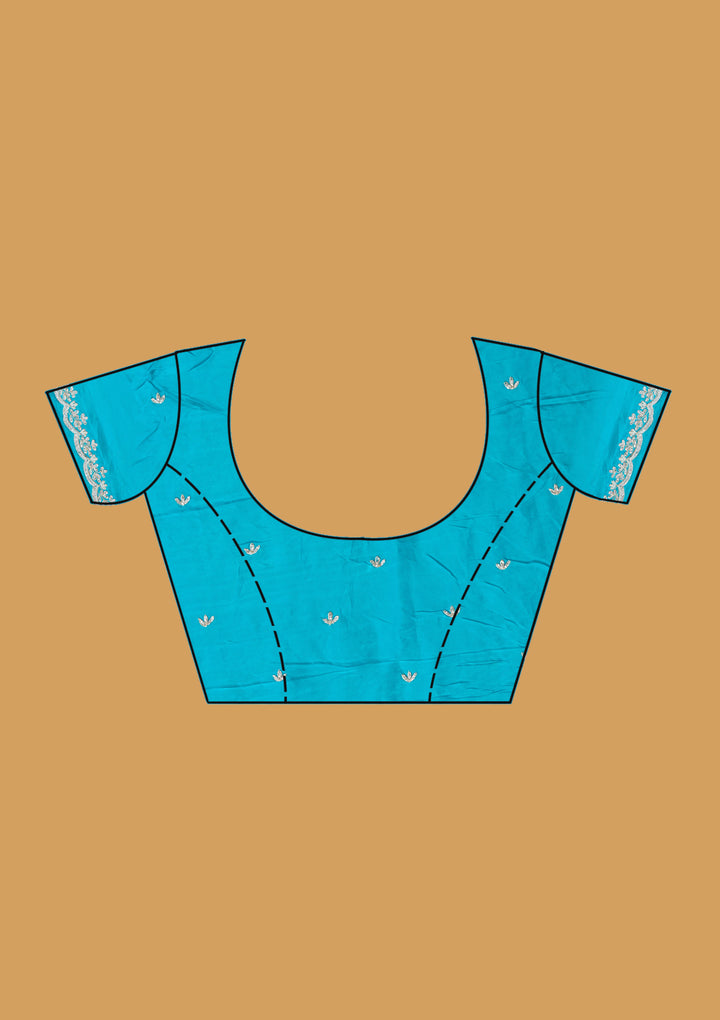 Blue Organza Stonework Saree With Matching Blouse Piece