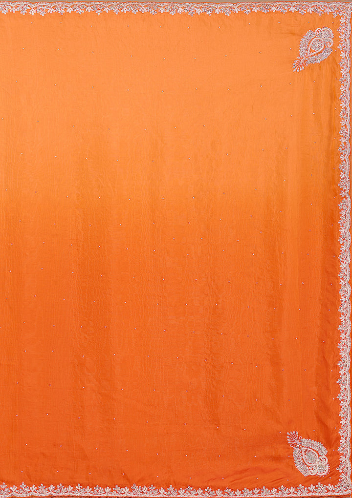 Orange Satin Cutdana Saree With Matching Blouse Piece