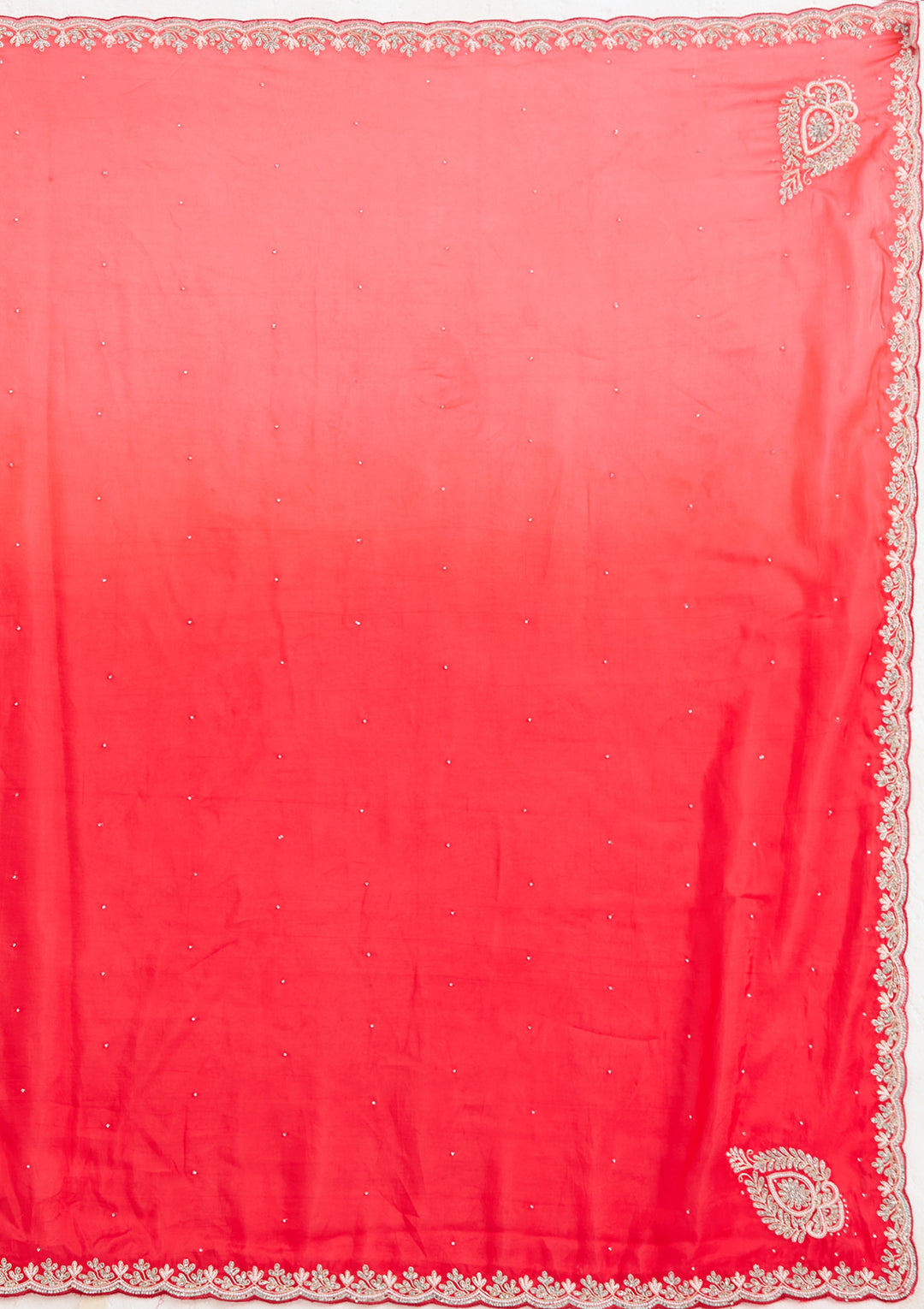 Red Satin Cutdana Saree With Matching Blouse Piece