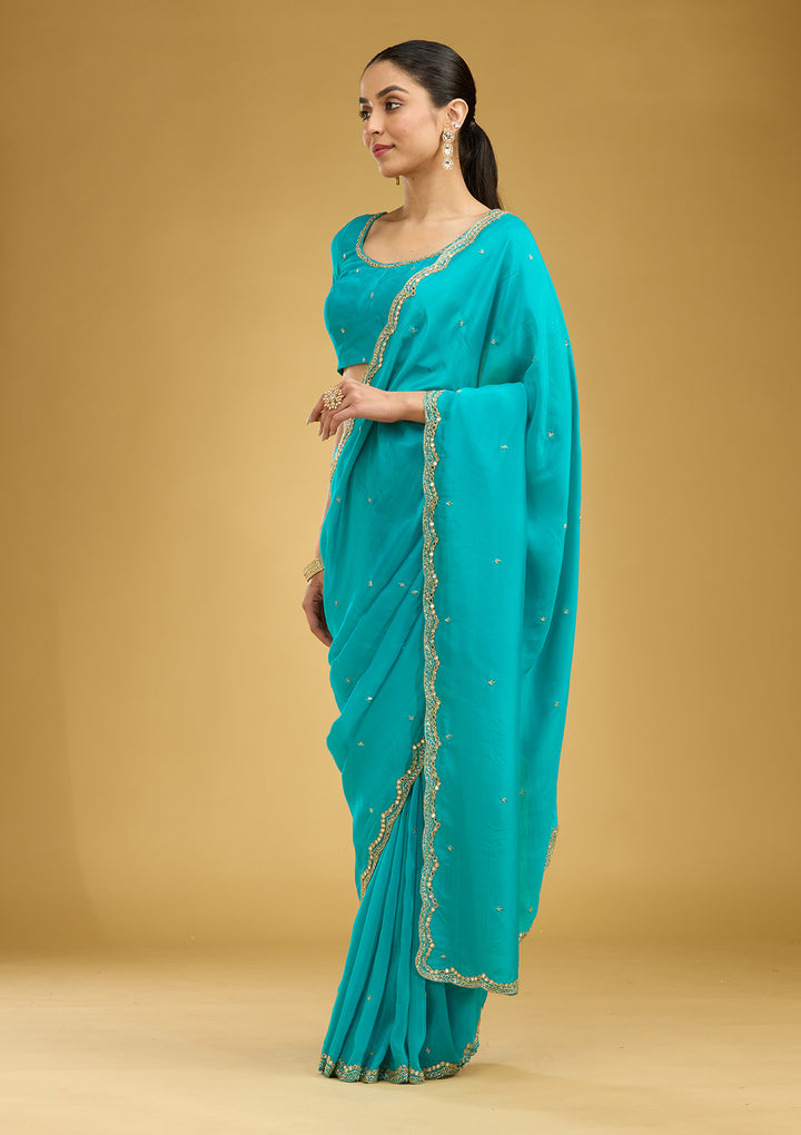 Blue Cutwork Tissue Saree