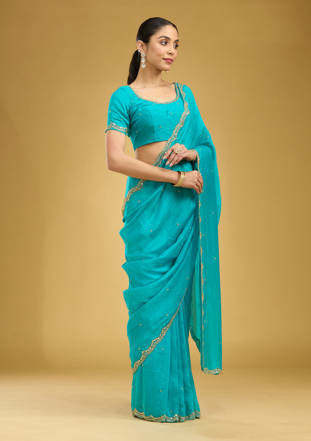 Blue Cutwork Tissue Saree