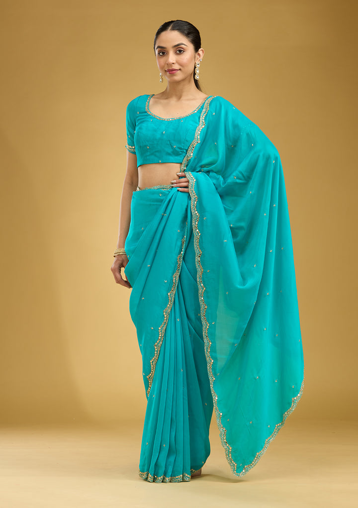 Blue Cutwork Tissue Saree