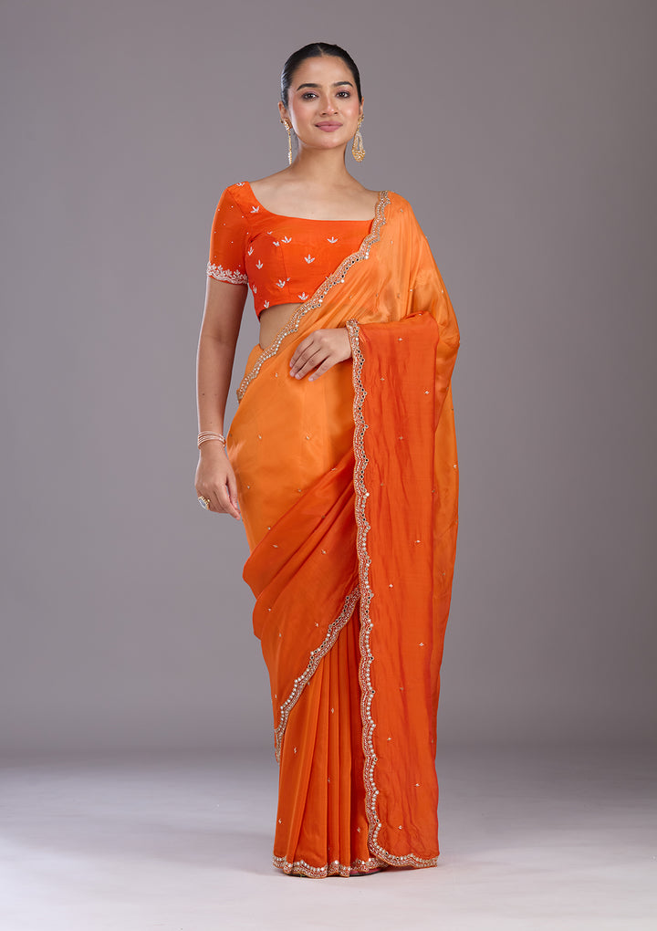 Orange Cutdana Satin Saree