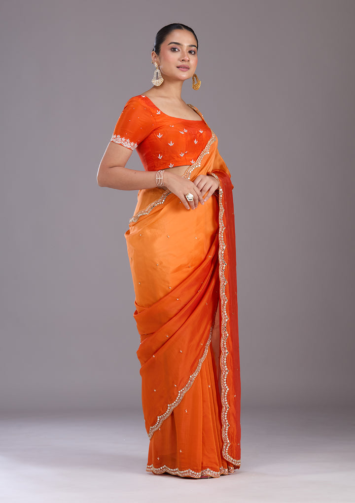Orange Cutdana Satin Saree