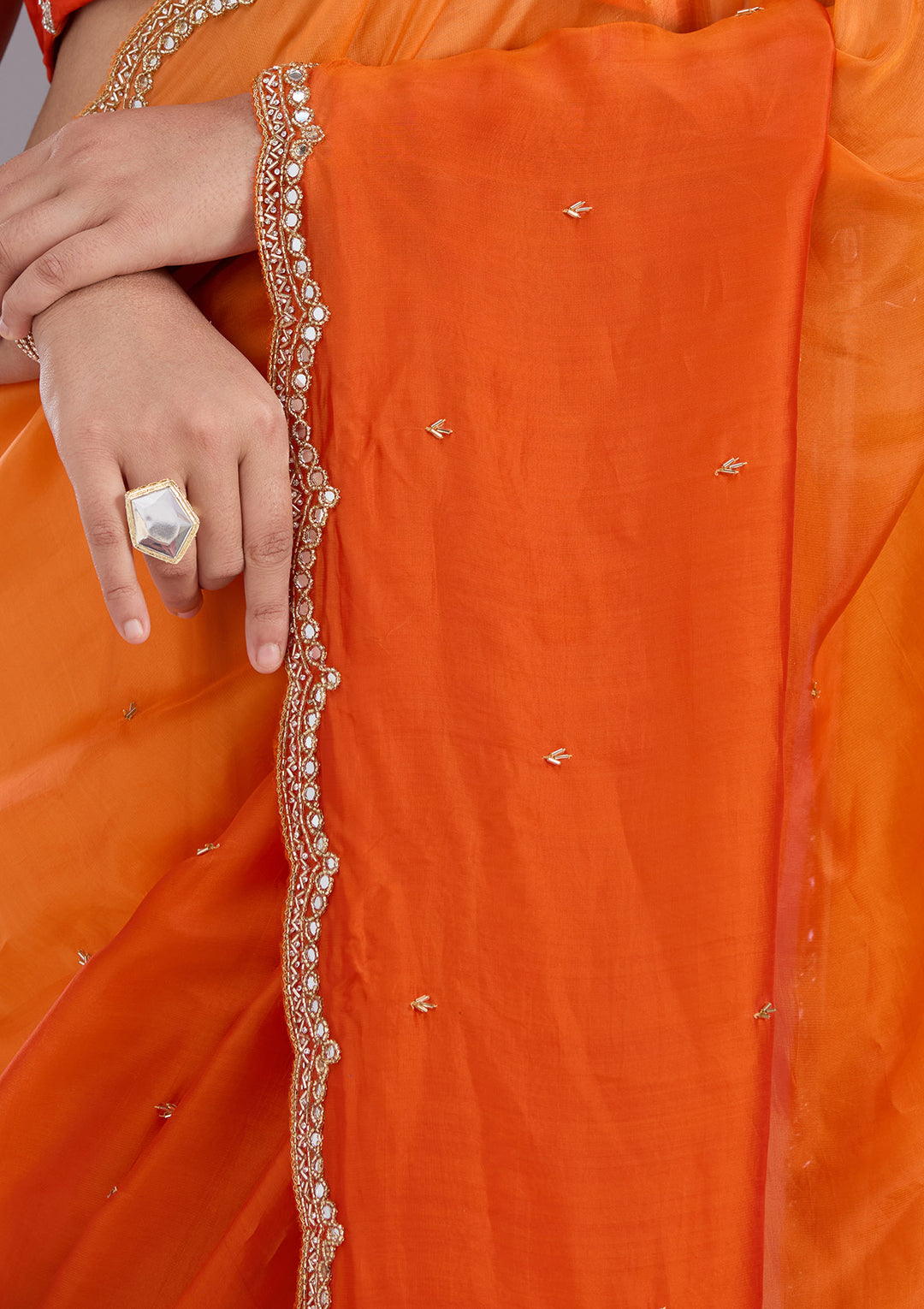 Orange Cutdana Satin Saree