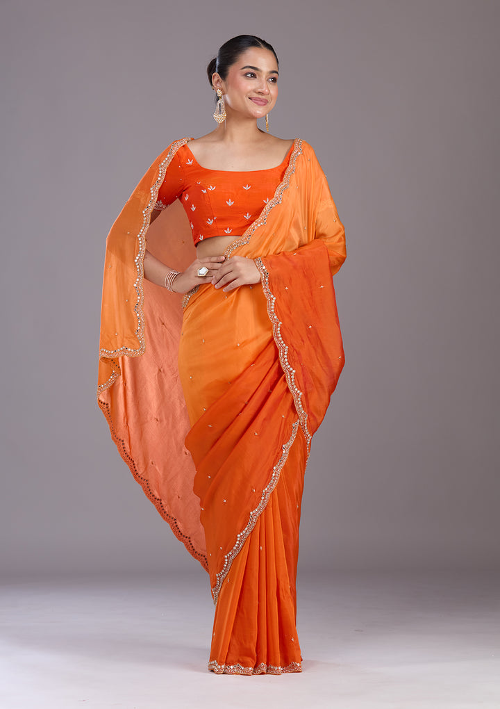 Orange Cutdana Satin Saree