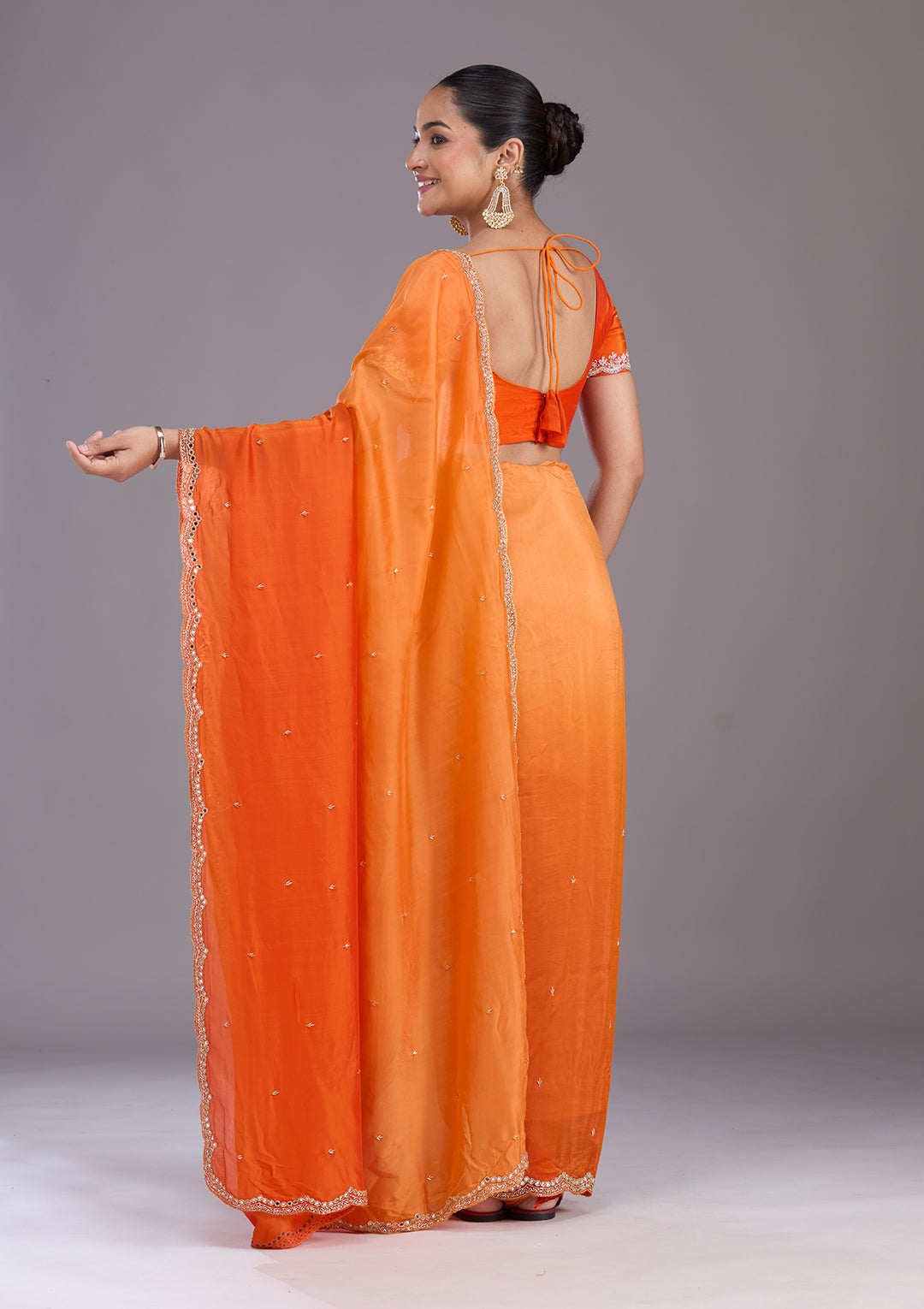 Orange Cutdana Satin Saree