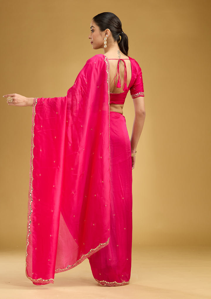Rani Pink Cutwork Tissue Saree