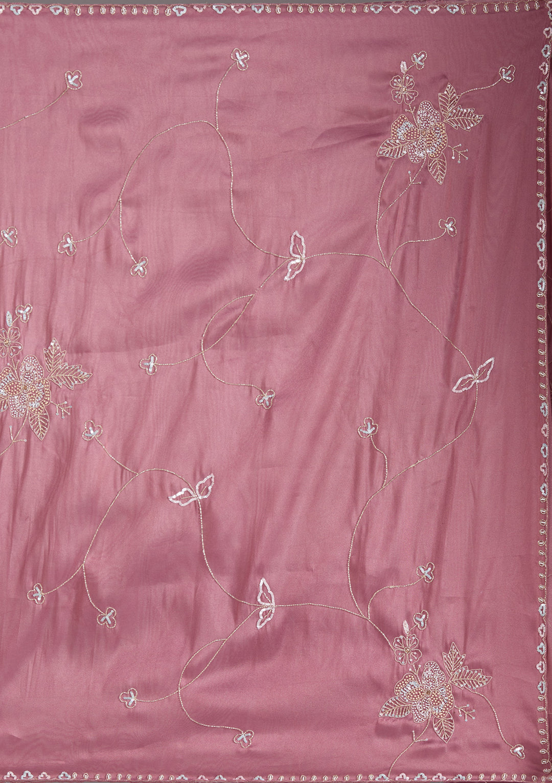Onion Pink Tissue Aariwork Saree With Matching Blouse Piece